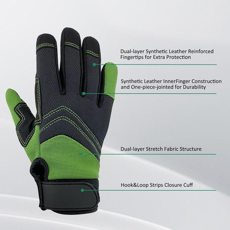 OIZEN Safety Work Gloves,Multipurpose Working Gloves for Men,Multifunctional Synthetic Leather Spandex Mechanic Gloves,Gardening Glove Gifts for Men,Tounchscreen (Green, Large), 24096001-3 - Image 2